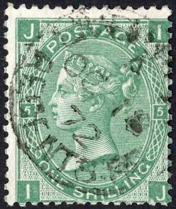 GB 1867-80 SG117 1s green plate 5 wmk Spray VFU dated c.d.s. cat 45 pounds