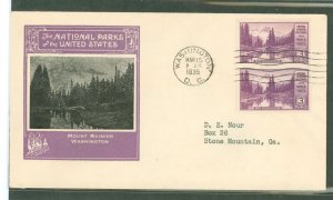 US 758 1935 3c Mt. Rainier National Park (Farley imperf reprint) pair; on an addressed first day cover with an Ioor cachet.