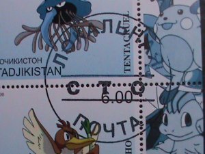 ​TAJIKISTAN -2000 LOVELY FAMOUS POKEMON FANCY POSTAL CANCEL CTO SHEET VF