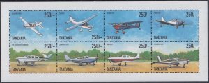 TANZANIA Sc #1954a-h CPL MNH SHEET of 8 DIFF AIRPLANES