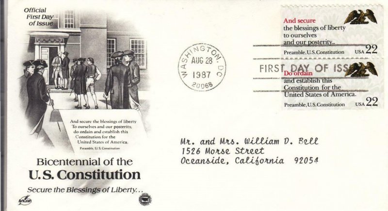 1987, 200th Anniv. U.S. Constitution, Artcraft/PCS, FDC (E8742)