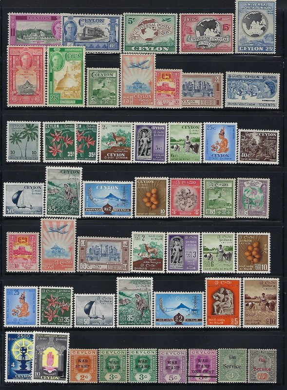 CEYLON- 100+ STAMPS FROM SCOTT #64 TO #356- SOME SETS- ALL MINT HINGED