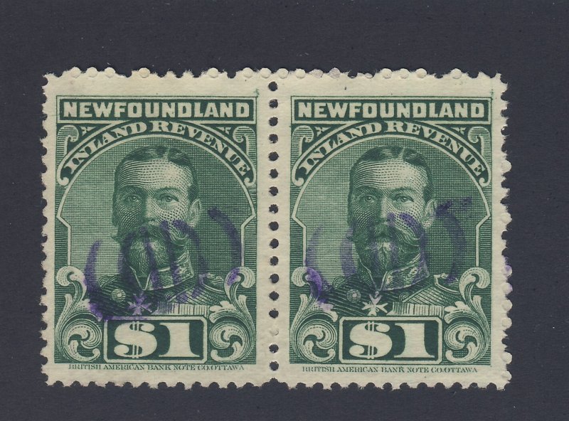 2x Newfoundland Revenue Stamps Pair of NFR20-$1.00