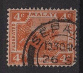 Malaya Federated Malay States 1922 Scott 57 used - 4c, Tiger