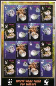 Palau WWF Chambered Nautilus Sheetlet of 4 sets SG#2153-2156 SC#853 a-d