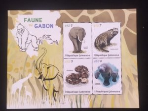 D)2018, GABON, MINI SOUVENIR SHEET, ISSUE WILDLIFE OF GABON, ELEPHANT, CIVET,