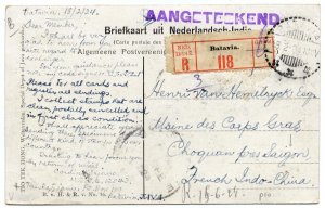 Netherland East Indies 10, 20c on registered post card to French Indo-China 1924