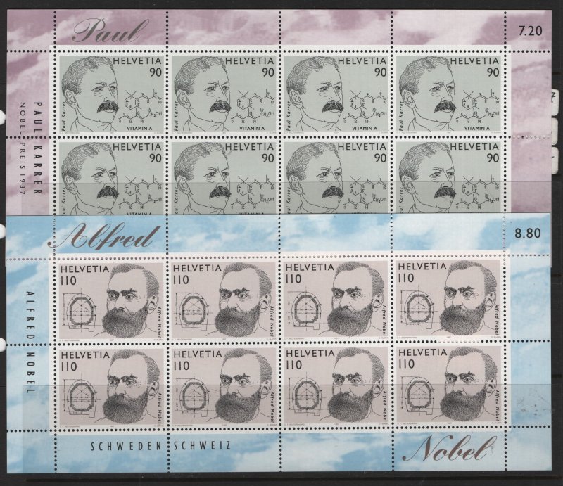 SWITZERLAND,1004-1005, Sheets, MNH, 1997 Paul Karrer winner of Nobel prize