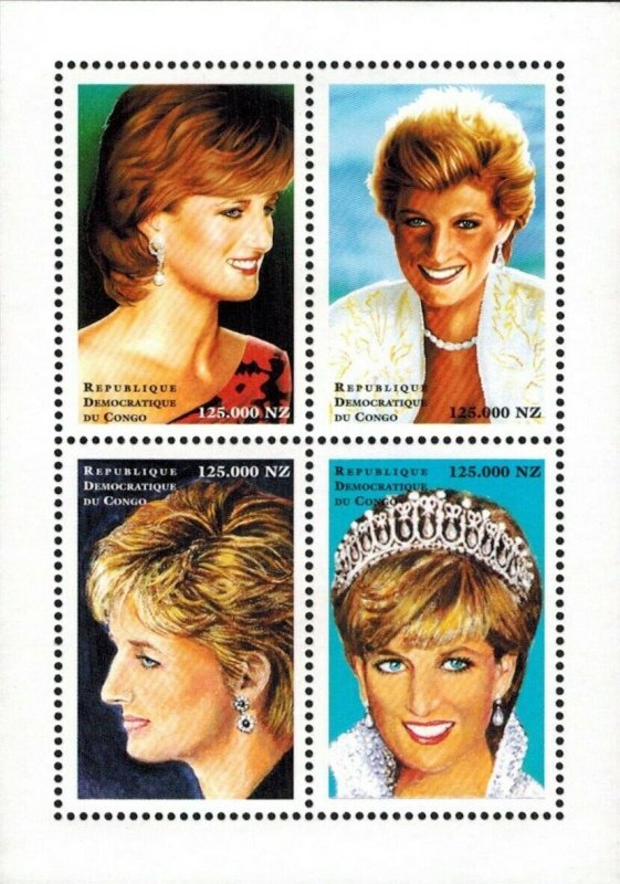 Democratic Republic of the Congo - 1998 Princess Diana - Sheet of 4 Stamps - MNH