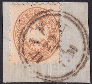 Austria - 1864 - Scott #26 - used on piece - WIEN 2-ring pmk