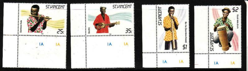 St. Vincent-Sc#845-8-Unused NH set-Musical Instruments-1985-