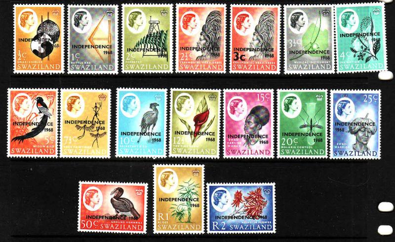 Swaziland-Sc#143-59-unused hinged QEII definitive set-1968-#148 has