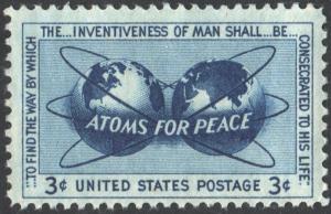 SC#1070 3¢ Atoms for Peace Single (1955) MNH