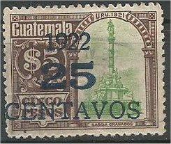 GUATEMALA, 1922, used  25c on 5p  Surcharged Scott 200