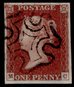 GB QV SG8, 1d red-brown BLACK MX PLATE 32, FINE USED. Cat £60. MC