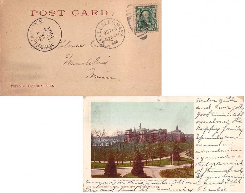 United States Massachusetts Wellesley 1904 numeral duplex  1862-1913  PPC (Ma...