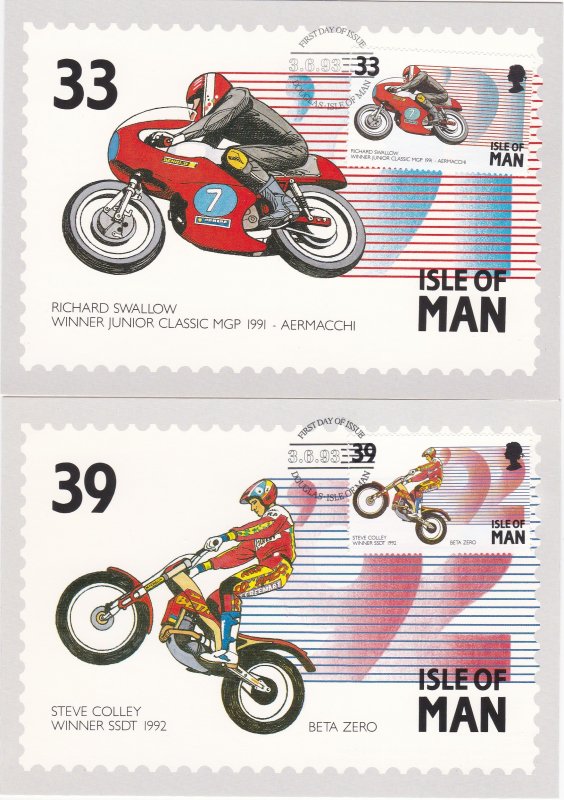 Isle of Man # 562-566, Motorcycle Racing, Maxi Cards, First Day Cancels