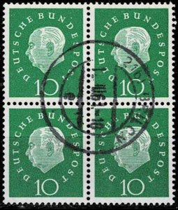 Germany 1959, Sc.#794 used block of 4, Prof. Dr. Theodor Heuss