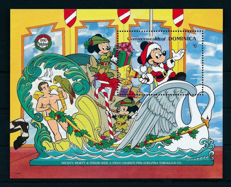 [22217] Dominica 1990 Disney Mickey Mouse riding carousel animal MNH