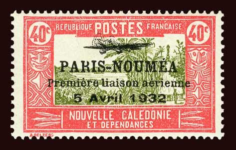 NEW CALEDONIA Scott #192 1933 Paris-Noumea overprint OG small HR