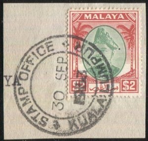 MALAYA Selangor Sc 93 1949 $2 Sultan Alam Shah Used, Kuala Lumpur cancel  VF