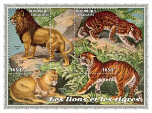 TOGO - 2021 - Lions and Tigers - Perf Souv Sheet - Mint Never Hinged