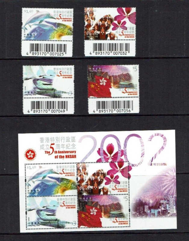 Hong Kong: 2002 5th Anniversary of Hong Kong Status as SAR. MNH set + M/S