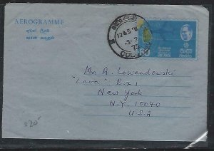 SRI LANKA COVER (P0112B)1975 80 AIRPLANE AEROGRAM TO USA 