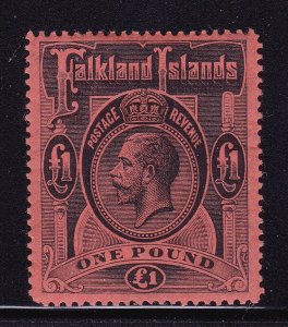 Falkland Is Scott 40, 1914 KGV 1 Pound, VF MH. Scott $575