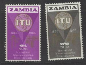 ZAMBIA SG108/9 1965 I.T.U. CENTENARY MNH