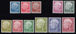 Germany 1954, Sc.#709-711, 713-4,716-721 used, Prof. Dr. Theodor Heuss