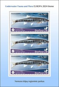 BEEPOST LITHUANIA - 2024 - Fishes - Perf 3v Sheet - MNH - Private Issue