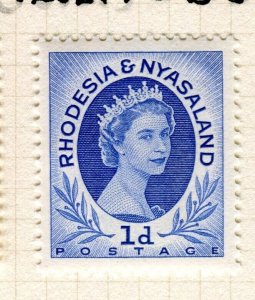 RHODESIA/NYASALAND; 1954 early QEII issue Mint hinged 1d. value