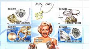 SAO TOME E PRINCIPE 2008 SHEET MARILYN MONROE MINERALS st8309a