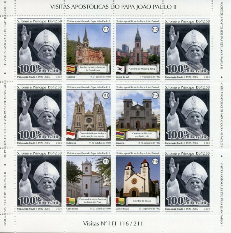 Sao Tome & Principe Pope John Paul II Stamps 2020 MNH Pastoral Visits 4x M/S