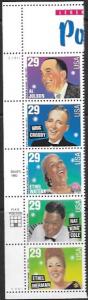 US #2849-53  Strip of 5. Popular Singers - Merman, Cole, Waters, Crosby, Jolson