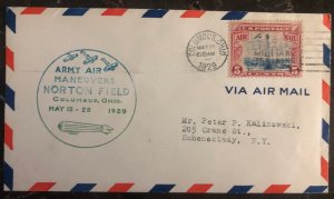 1929 Columbus OH USA Airmail Cover Norton Field Army Maneuvers Zeppelin B