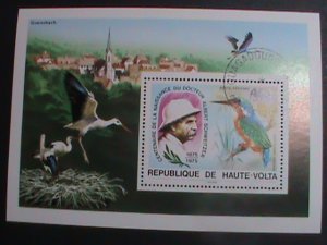 ​UPPER VOLTA-1975 CENTENARY OF DR. ALBERT SCHWEITZER-BIRDS- CTO S/S SHEET VEF