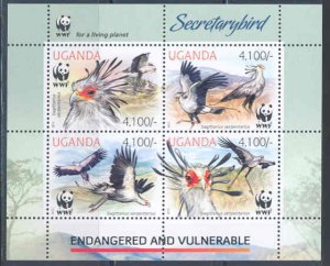 UGANDA SECRETARYBIRD WORLD WILDLIFE FUND  SHEET  OF FOUR MINT NH