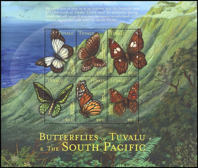 Tuvalu 2000 Sc 828 Butterflies Birdwing Monarch Meadow Argus Crow CV $7.50