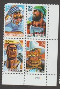 U.S. Scott #3083-3086 Folk Heroes Stamp - Mint NH Plate Block
