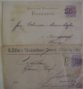 GERMANY #32 STRAIGHT LINE LUBECK BAHAHOF 1879 B/S SWISS ALSO OLDENBURG 1 M