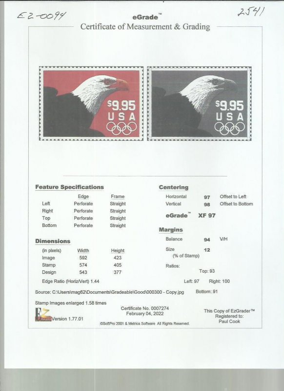 # 2541 MINT NEVER HINGED ( MNH ) BALD EAGLE     XF+