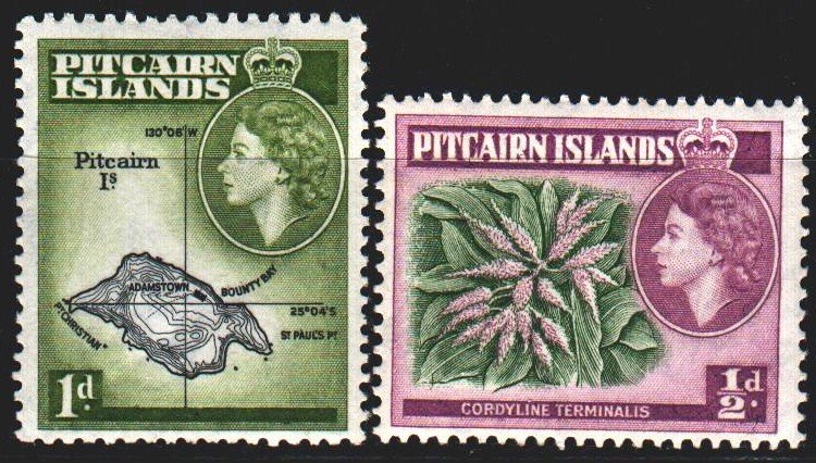 Pitcairn Islands. 1957. 20-21 from the series. Tourism, map, flora. MNH.