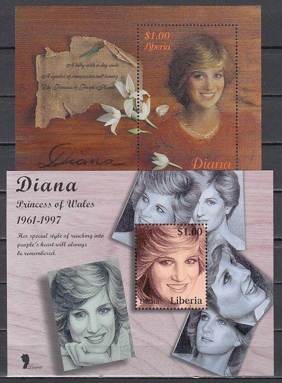 Liberia, 1998 issue. Lady Diana on 2 s/sheets. ^