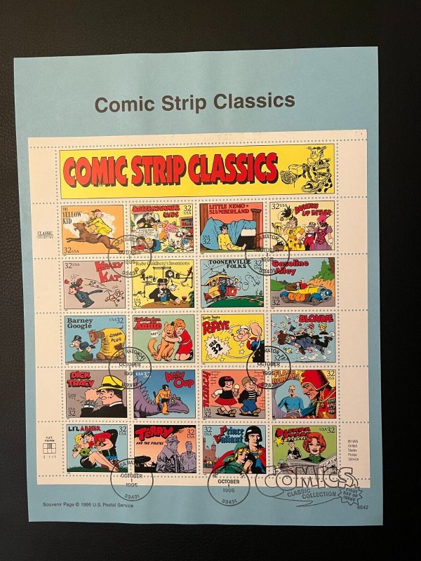 Scott 3000 Comic Strip Classics Souvenir Sheet of 20 Stamps FDI