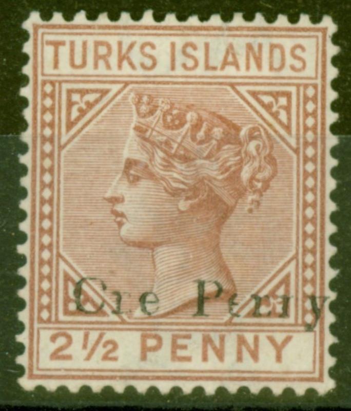 Turks & Caicos Is 1889 1d on 2 1/2d Red-Brown SG61 Fine Mtd Mint, 
