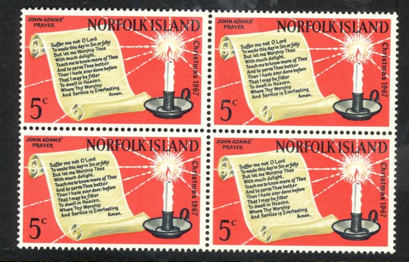 NORFOLK ISLAND 1967 CHRISTMAS Issue BLOCK OF 4 Sc 115 MNH