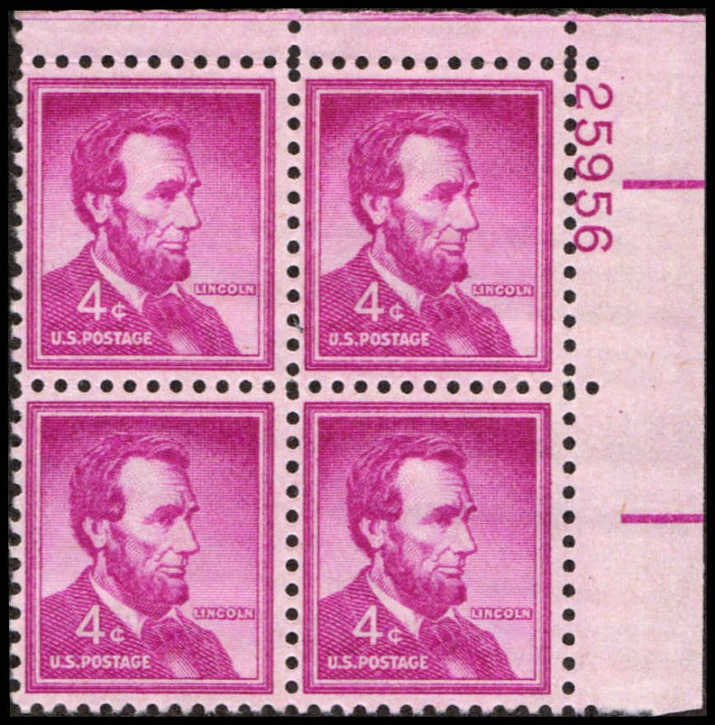 US #1036a LINCOLN MNH UR PLATE BLOCK #25956