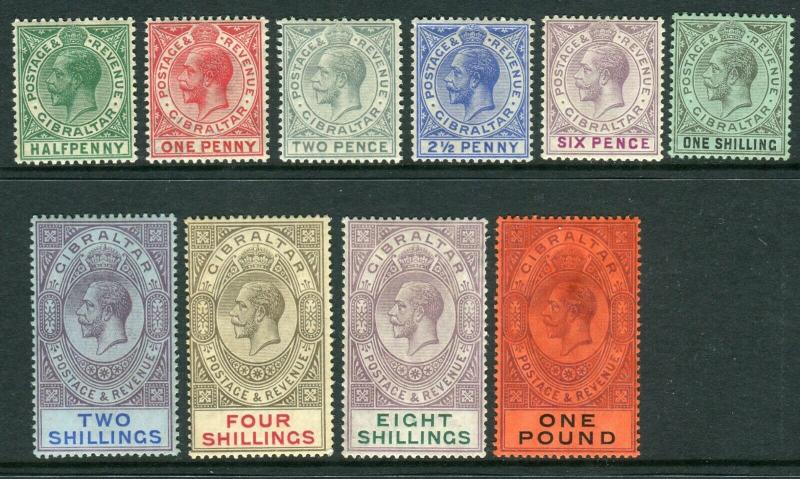 GIBRALTAR-1912-24 A mounted mint set of 10 values Sg 76-85